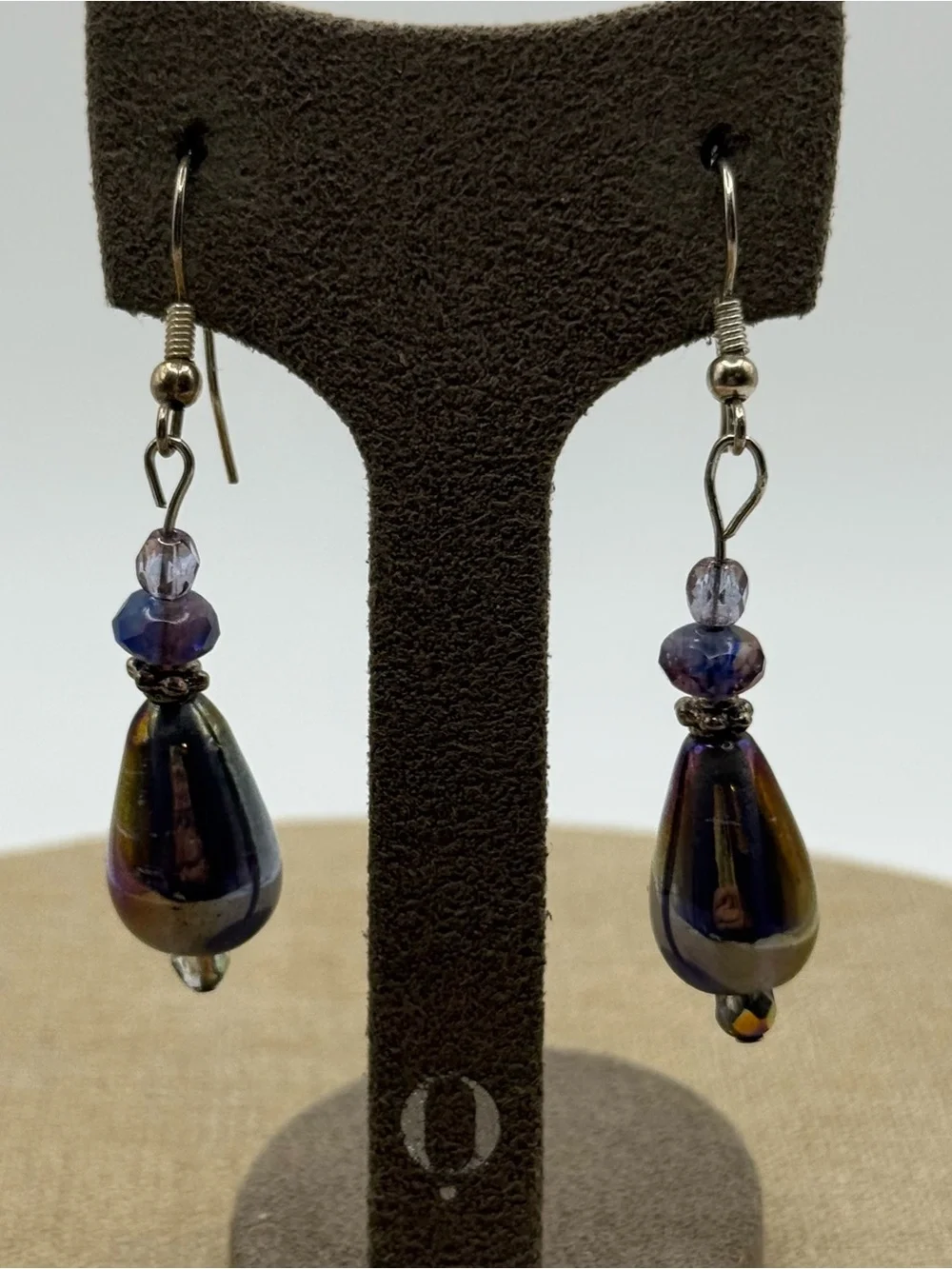 Irregular Teardrop Glass Bead Earrings in Deep Iridescent Purple